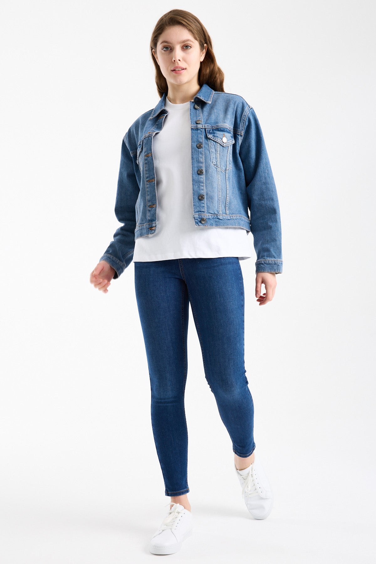 Irene 239 90's Regular Fit Açık Mavi Jean Ceket Kadın