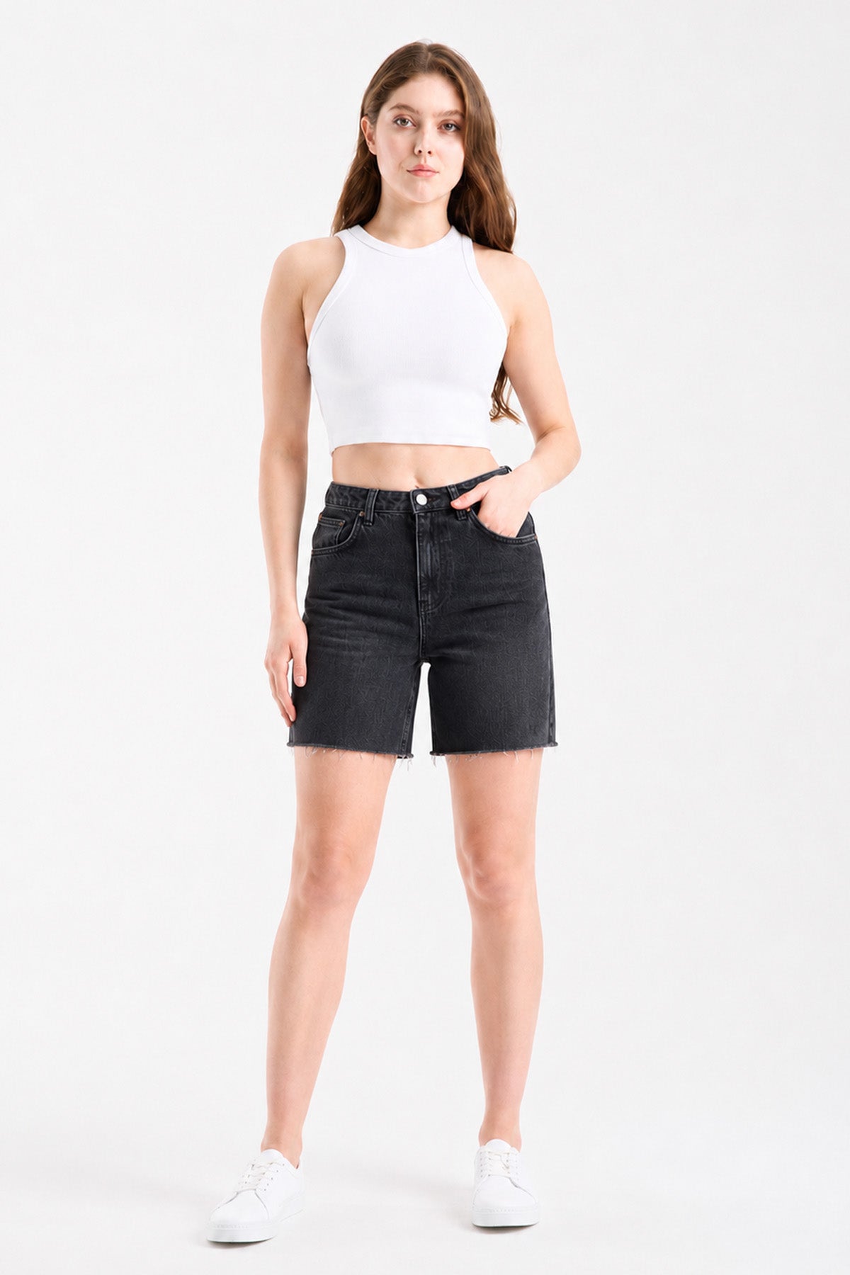 Linda 289 Normal Bel Smoke Regular Midi Jeans Şort