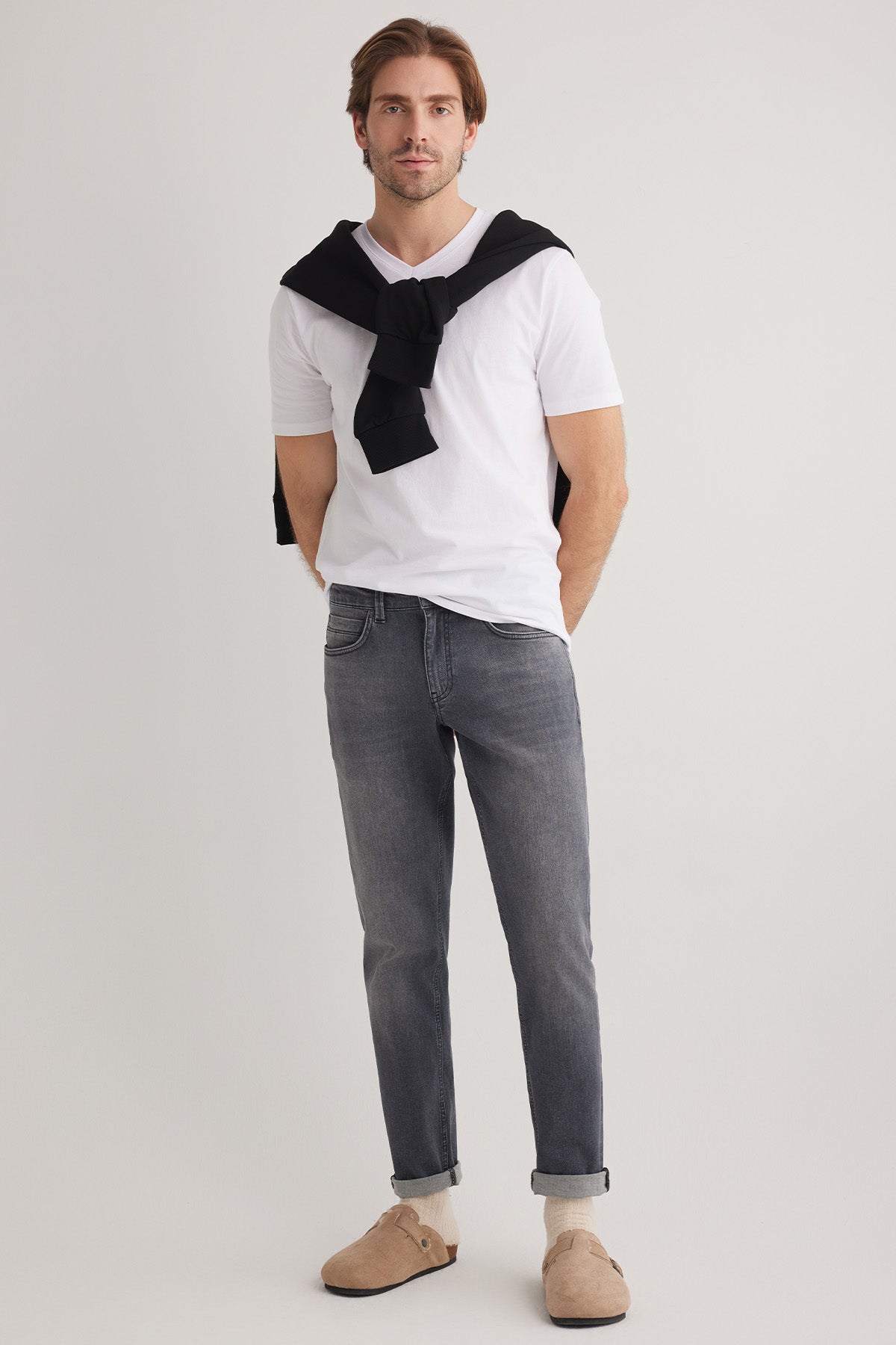 Alex 196 Normal Bel Gri Tapared Erkek Slim Jeans