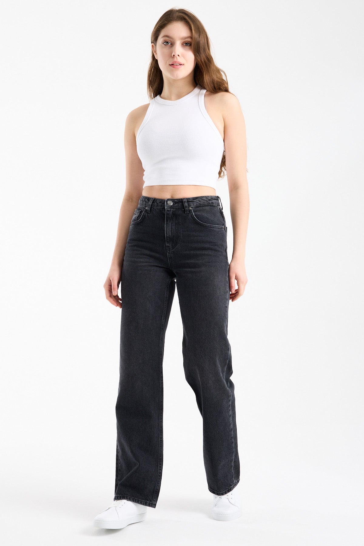 Lopez 289 Normal Bel Antrasit Comfort Straight Jeans Kadın