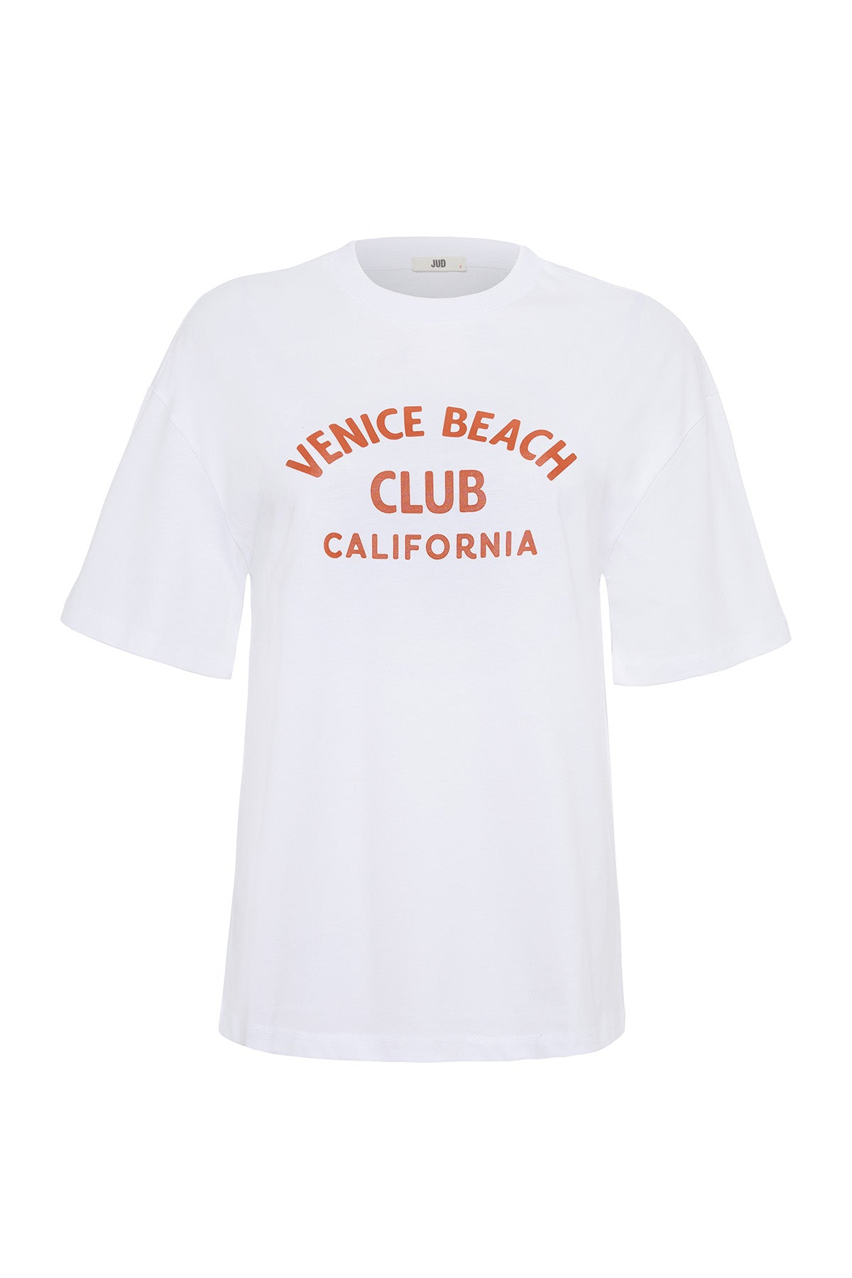 Carla 80003 Oversize Baskılı Beyaz Kadın Basic T-Shirt