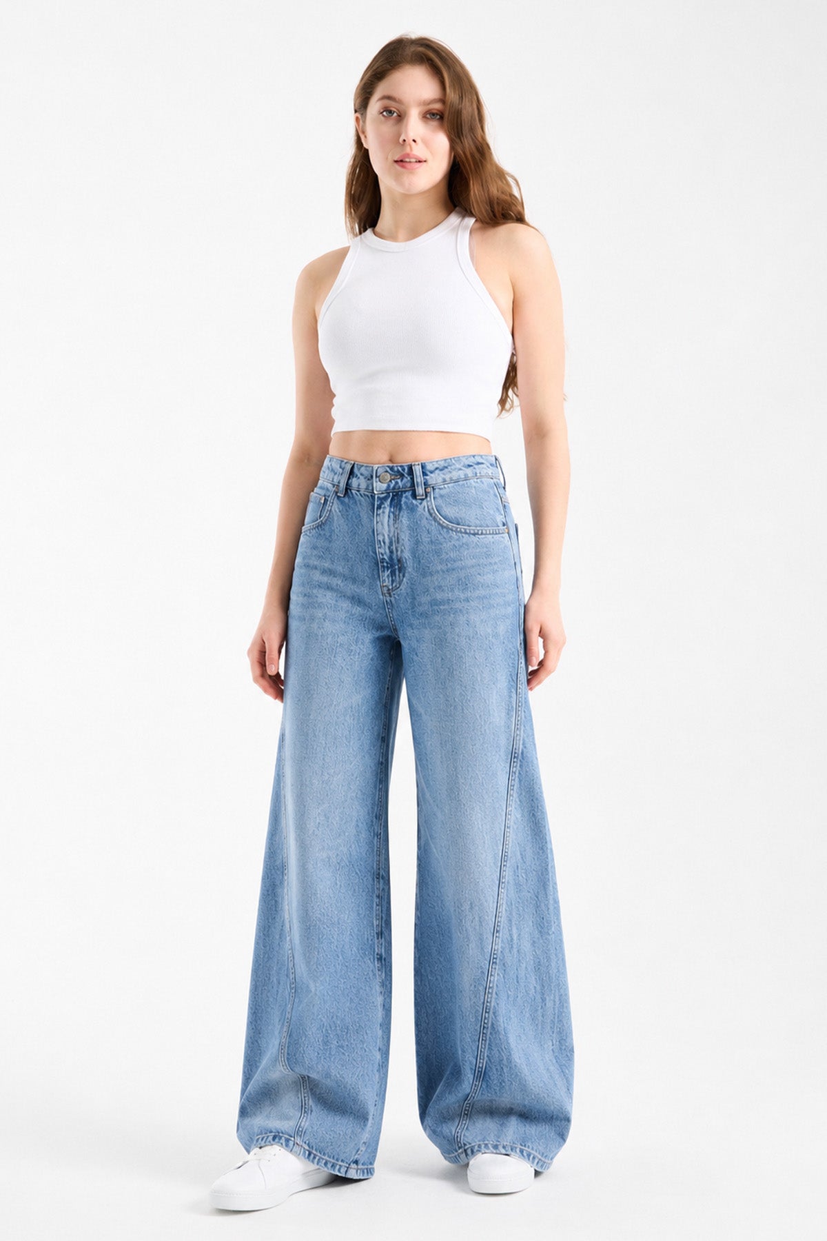 Lina 269 Normal Bel Açık Mavi Wide Leg Jeans Kadın