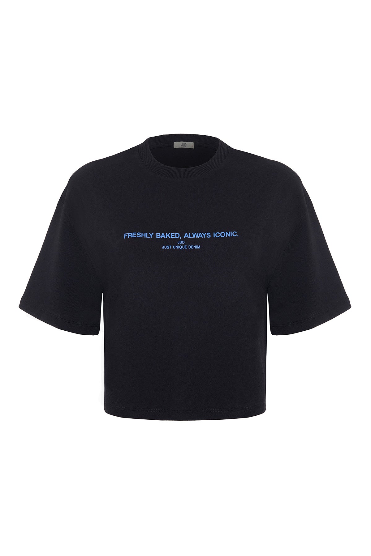 Amanda 82005 Oversize Crop Baskılı Siyah Kadın Basic T-Shirt