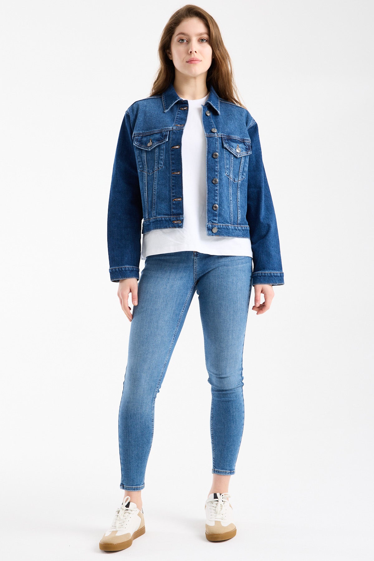 Irene 229 90's Regular Fit Koyu Mavi Jean Ceket Kadın