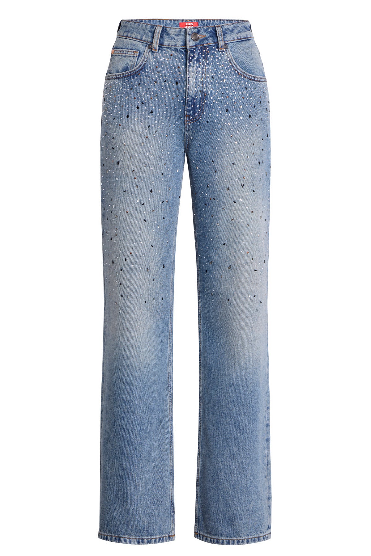 Lopez 1003-1 Normal Bel Taşlı Açık Mavi Comfort Straight Jeans Kadın