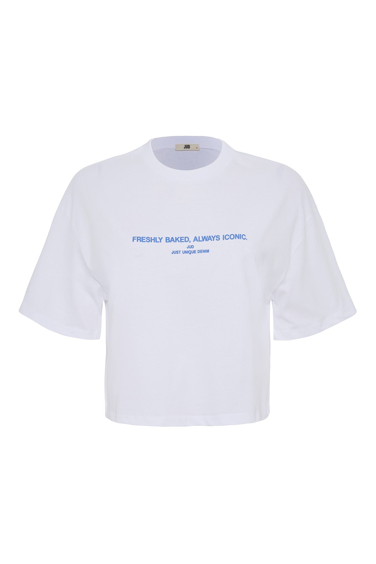 Amanda 82005 Oversize Crop Baskılı Beyaz Kadın Basic T-Shirt