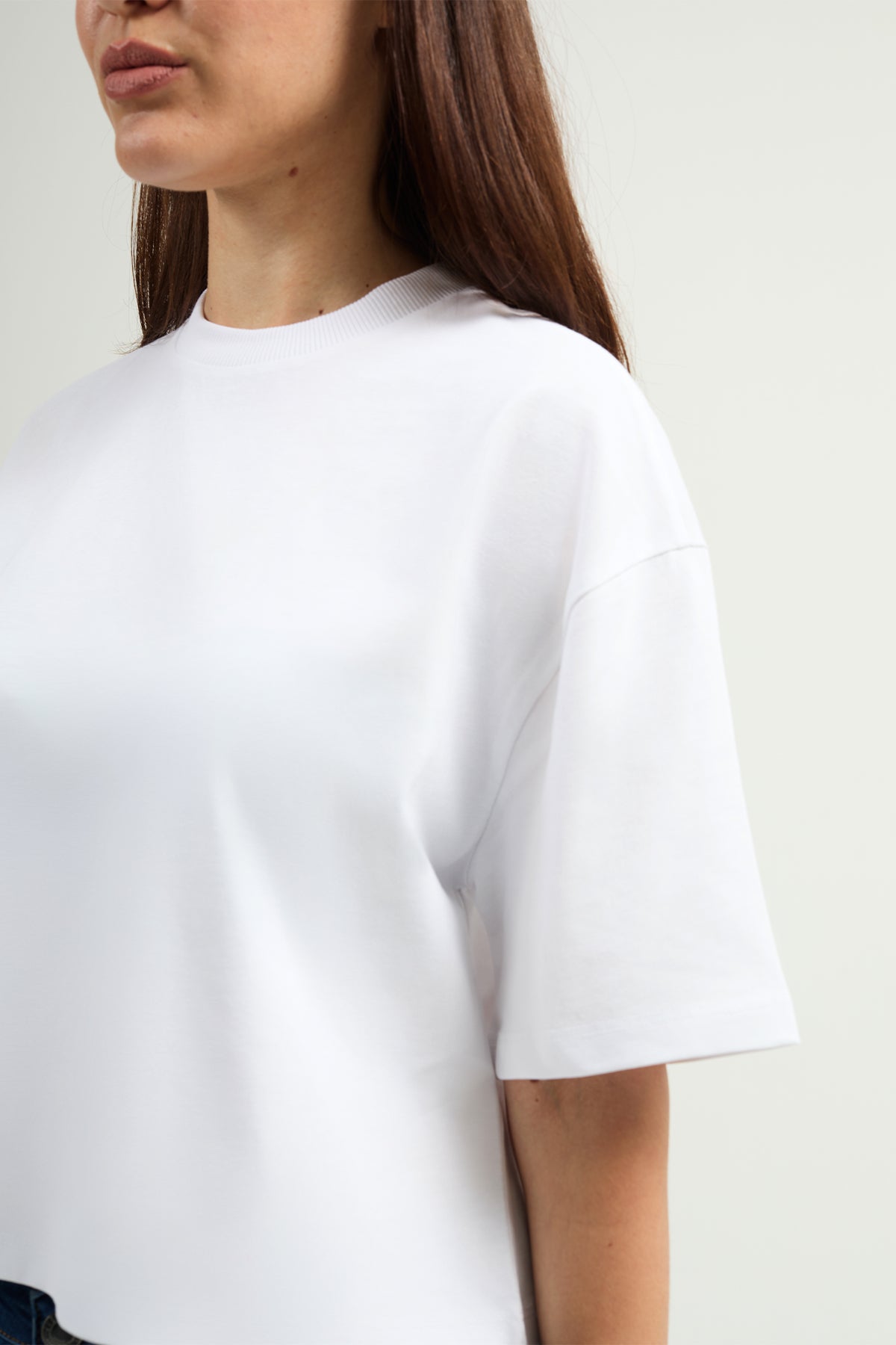 Lucia 82001 Oversize Crop Beyaz Kadın Basic T-Shirt