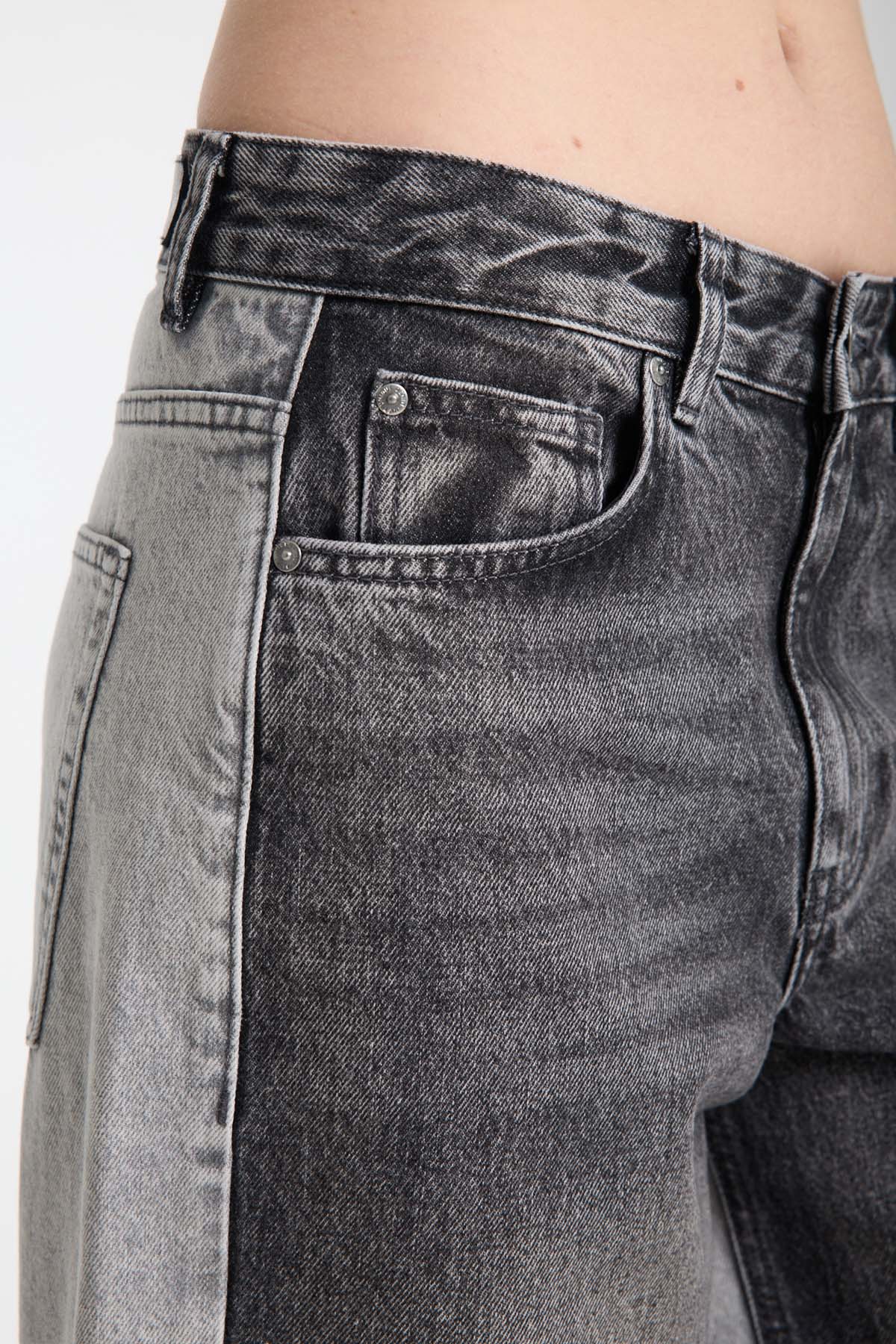 Reneta 197 Normal Bel Çift Renk Siyah Gri Baggy Kadın Jeans