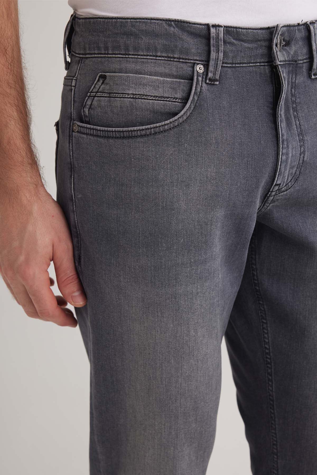 Alex 196 Normal Bel Gri Tapared Erkek Slim Jeans