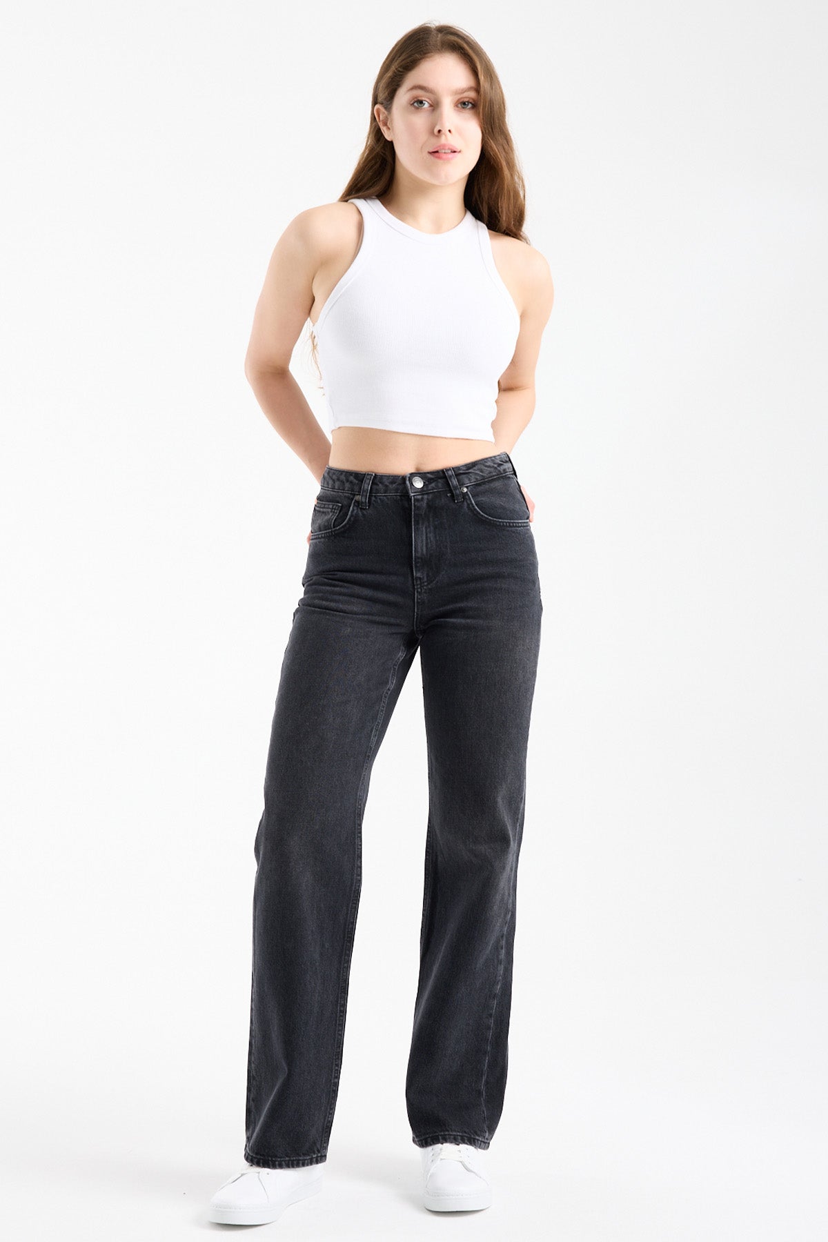 Lopez 289 Normal Bel Antrasit Comfort Straight Jeans Kadın