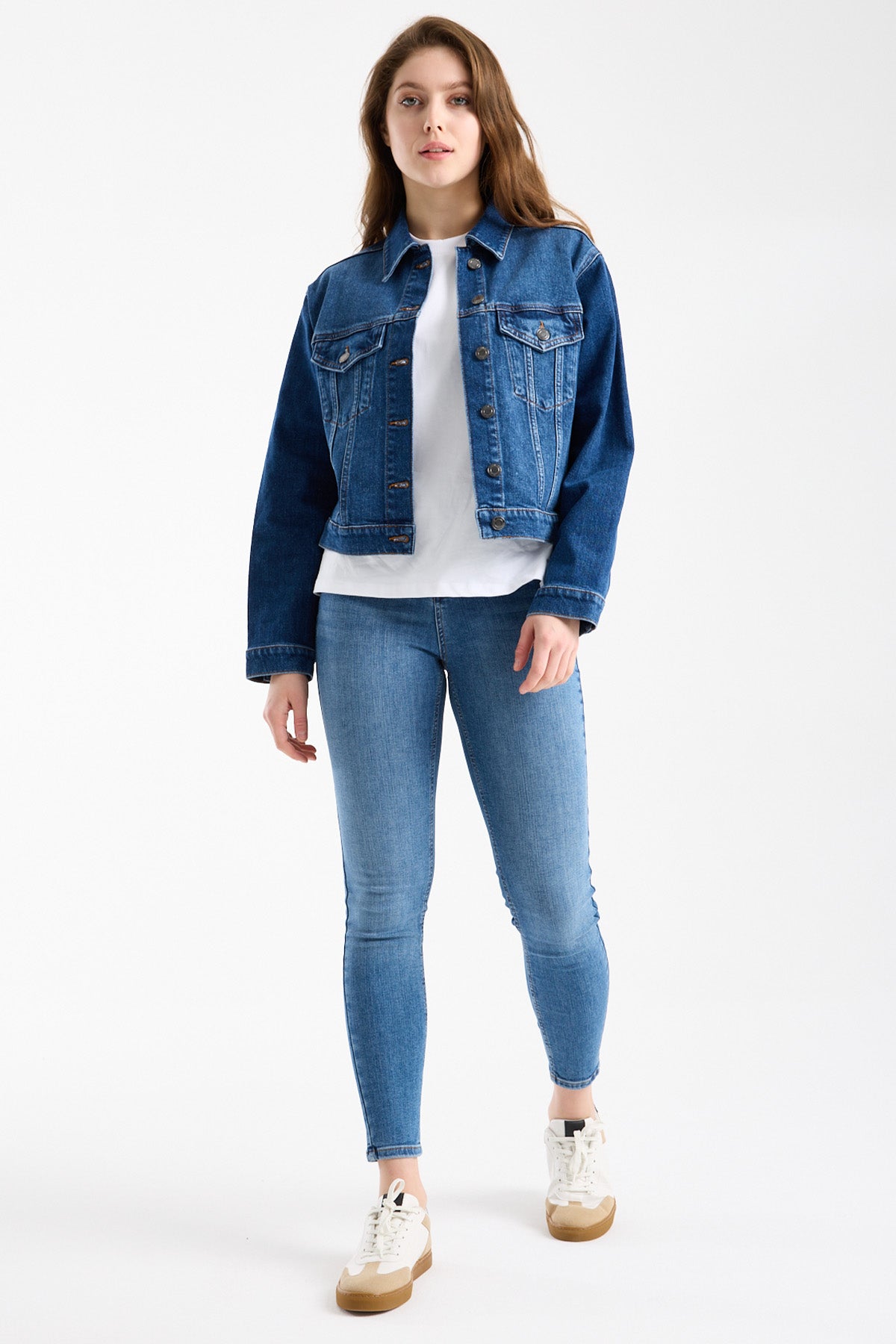 Irene 229 90's Regular Fit Koyu Mavi Jean Ceket Kadın