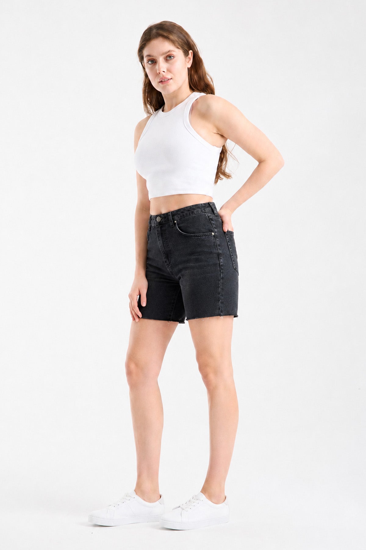 Linda 289 Normal Bel Smoke Regular Midi Jeans Şort