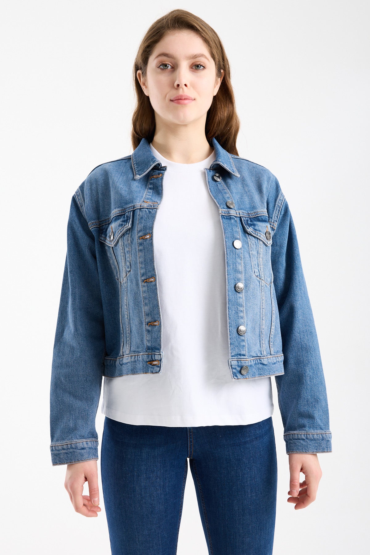 Irene 239 90's Regular Fit Açık Mavi Jean Ceket Kadın