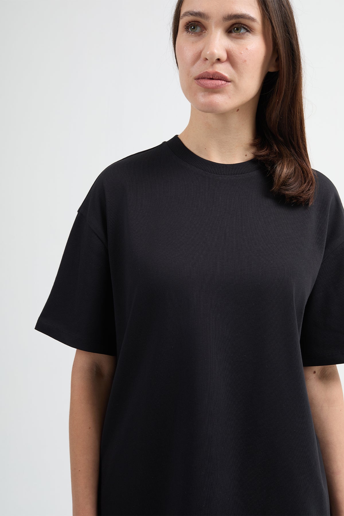 Emilia 80002 Oversize Siyah Kadın Basic T-Shirt