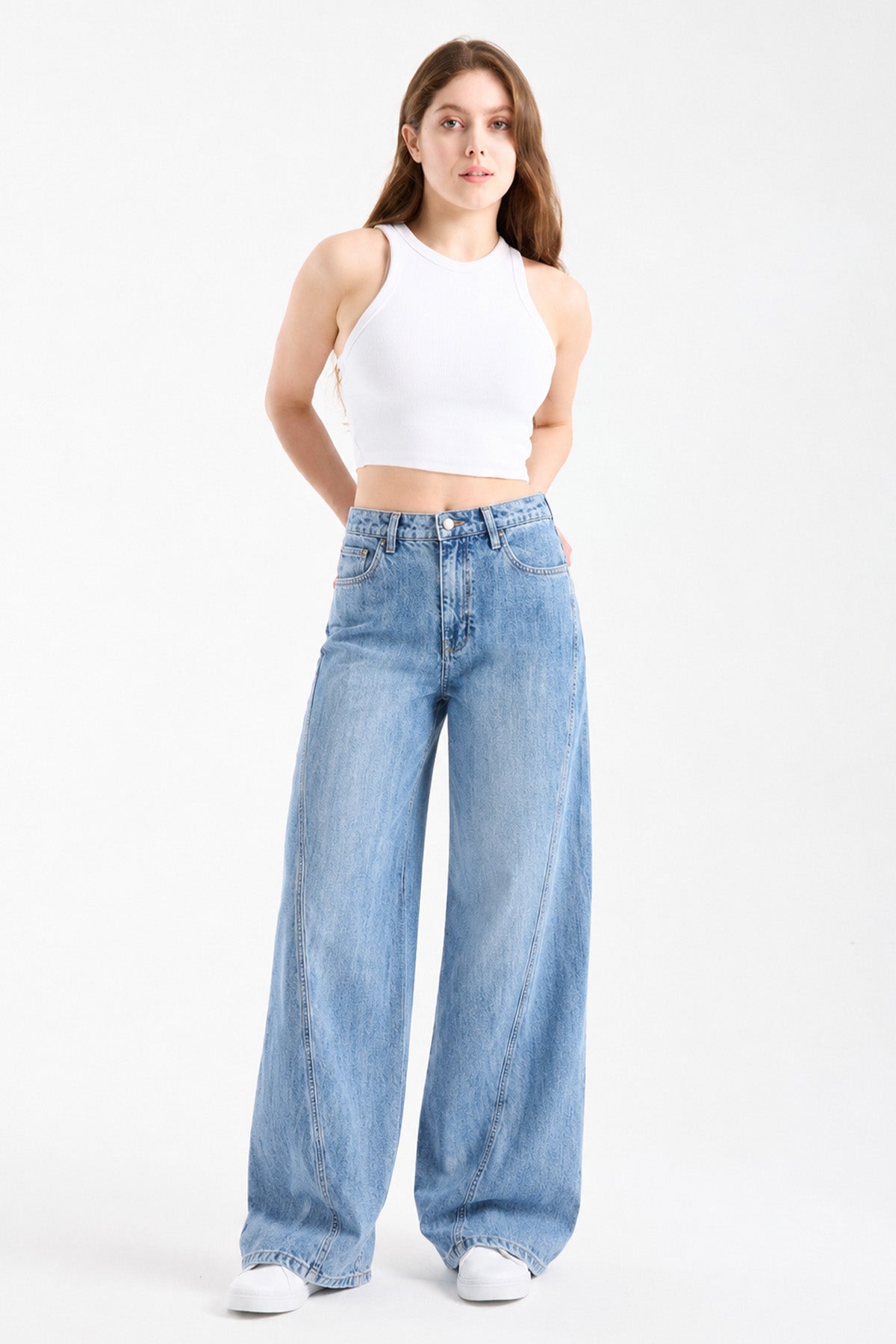 Lina 269 Normal Bel Açık Mavi Wide Leg Jeans Kadın