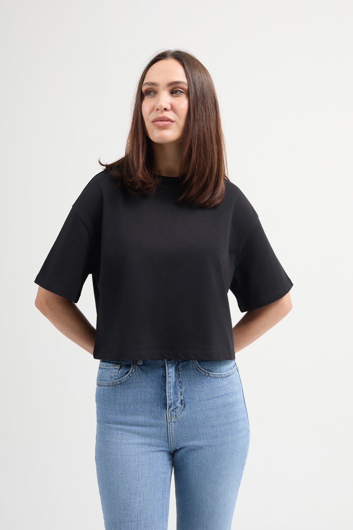 Lucia 82001-1 Oversize Crop 2'li Kadın Basic T-Shirt