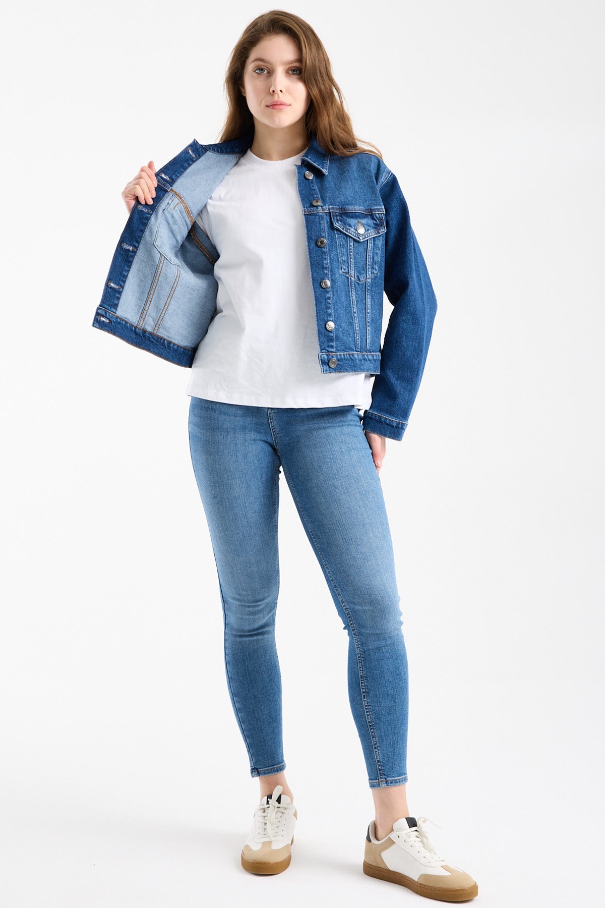 Irene 229 90's Regular Fit Koyu Mavi Jean Ceket Kadın