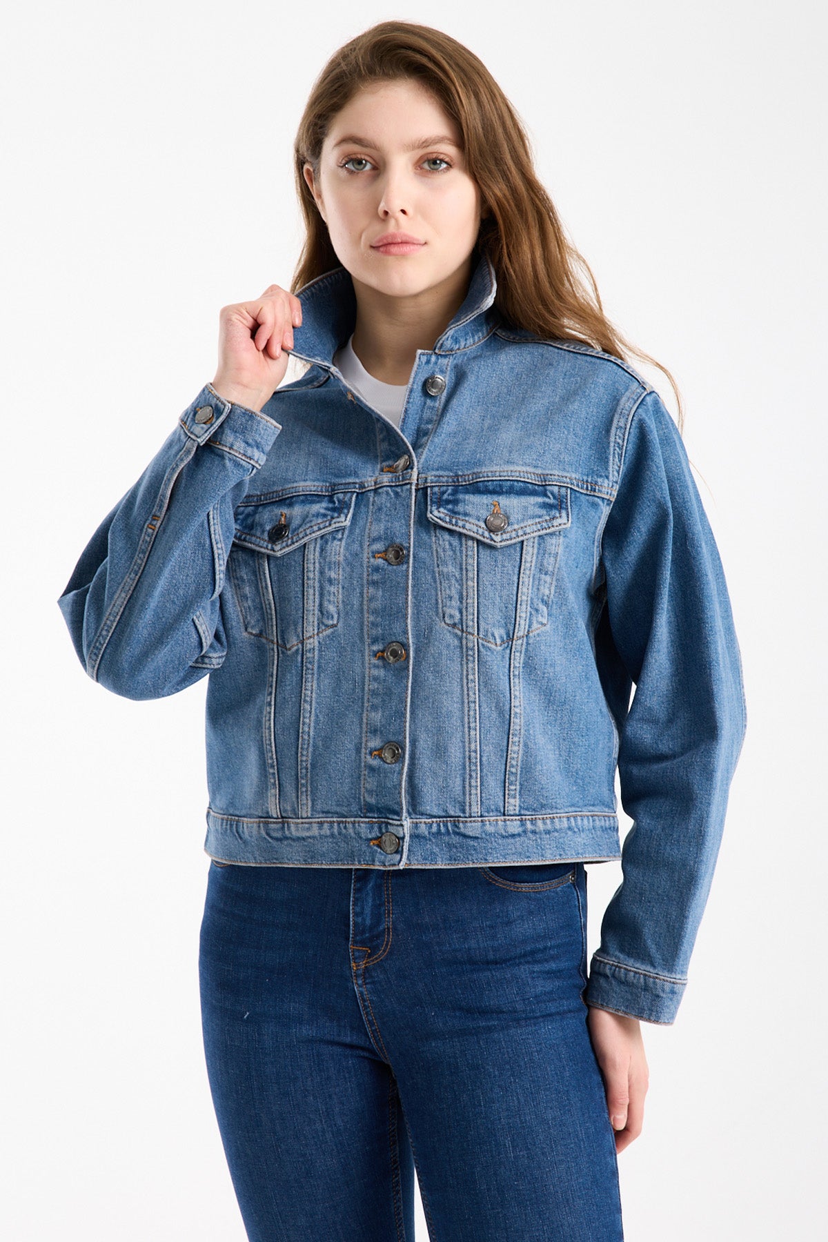 Irene 239 90's Regular Fit Açık Mavi Jean Ceket Kadın