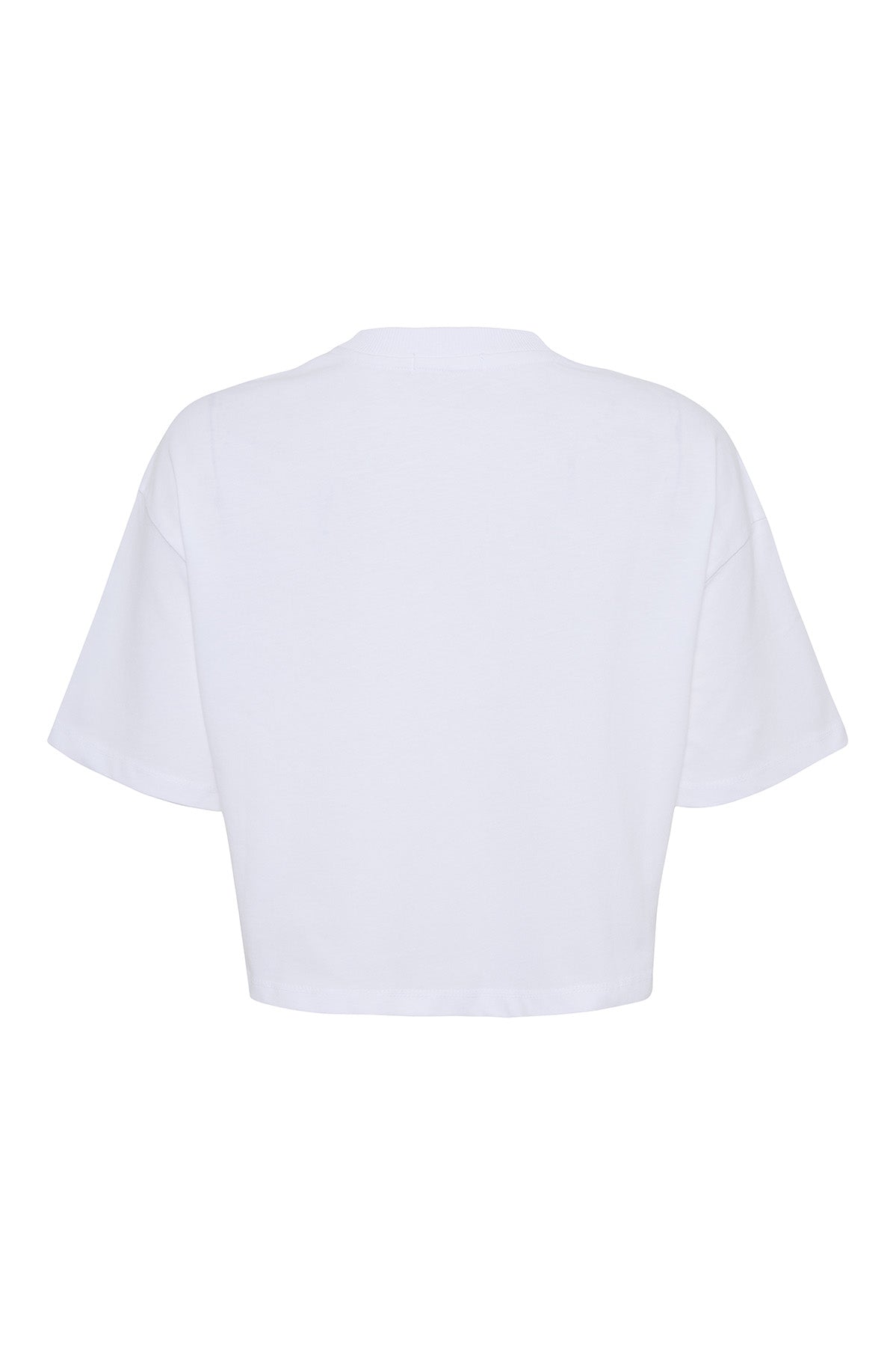 Amanda 82005 Oversize Crop Baskılı Beyaz Kadın Basic T-Shirt