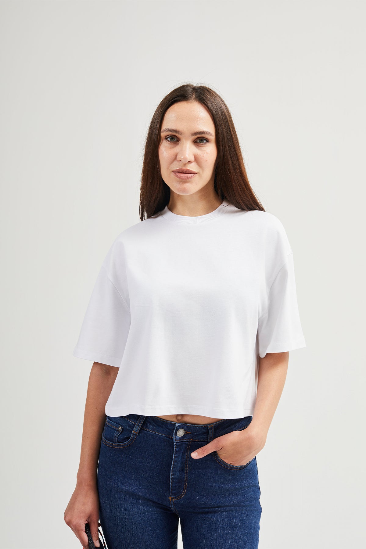 Lucia 82001-1 Oversize Crop 2'li Kadın Basic T-Shirt