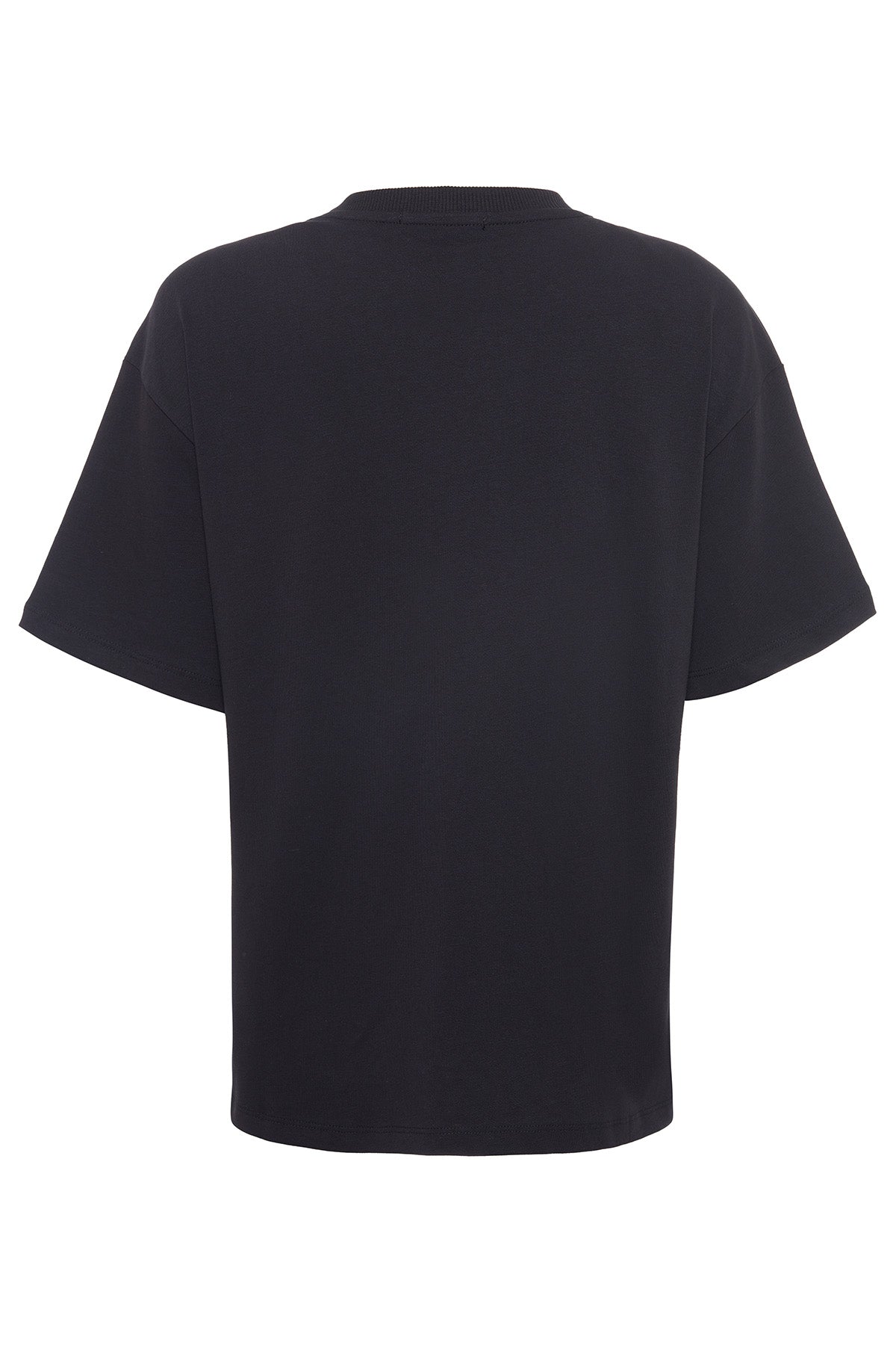 Carla 80003 Oversize Baskılı Siyah Kadın Basic T-Shirt