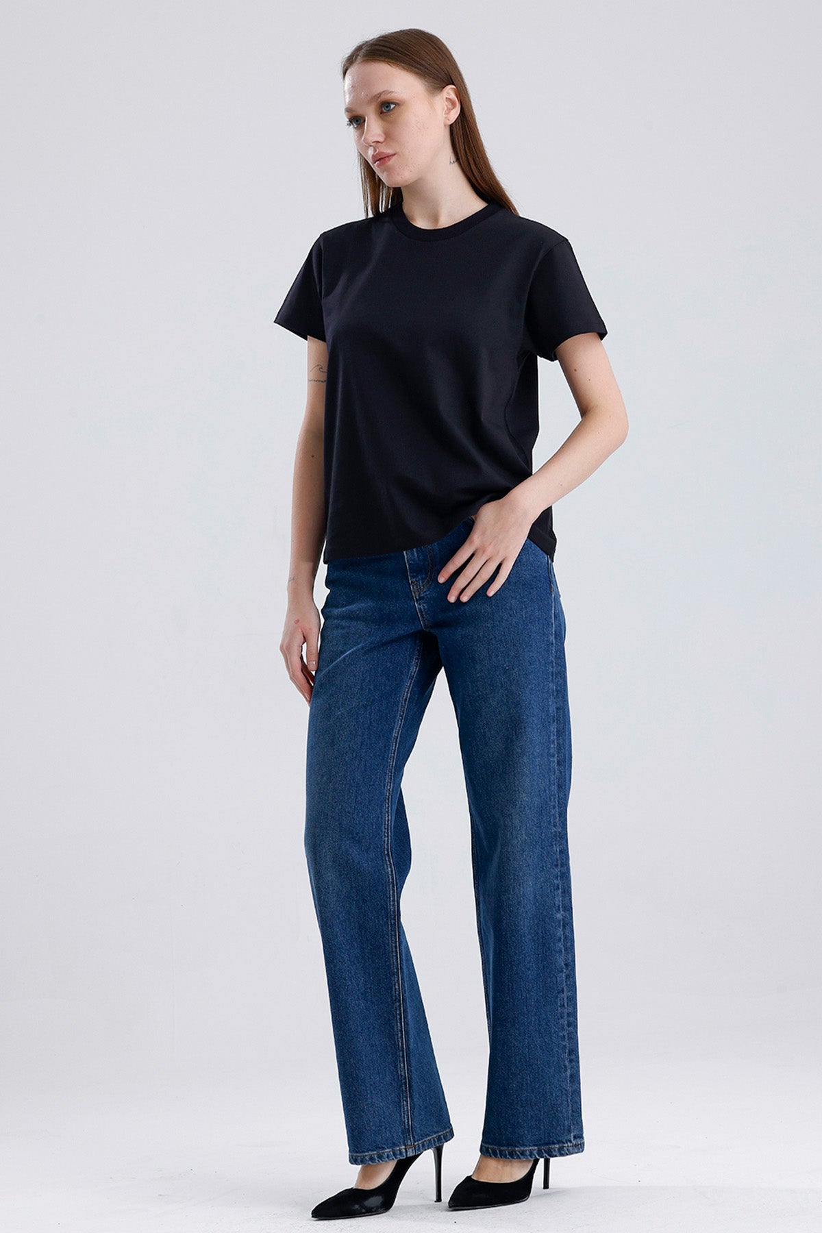 Lopez 249 Normal Bel Koyu Mavi Comfort Straight Jeans Kadın