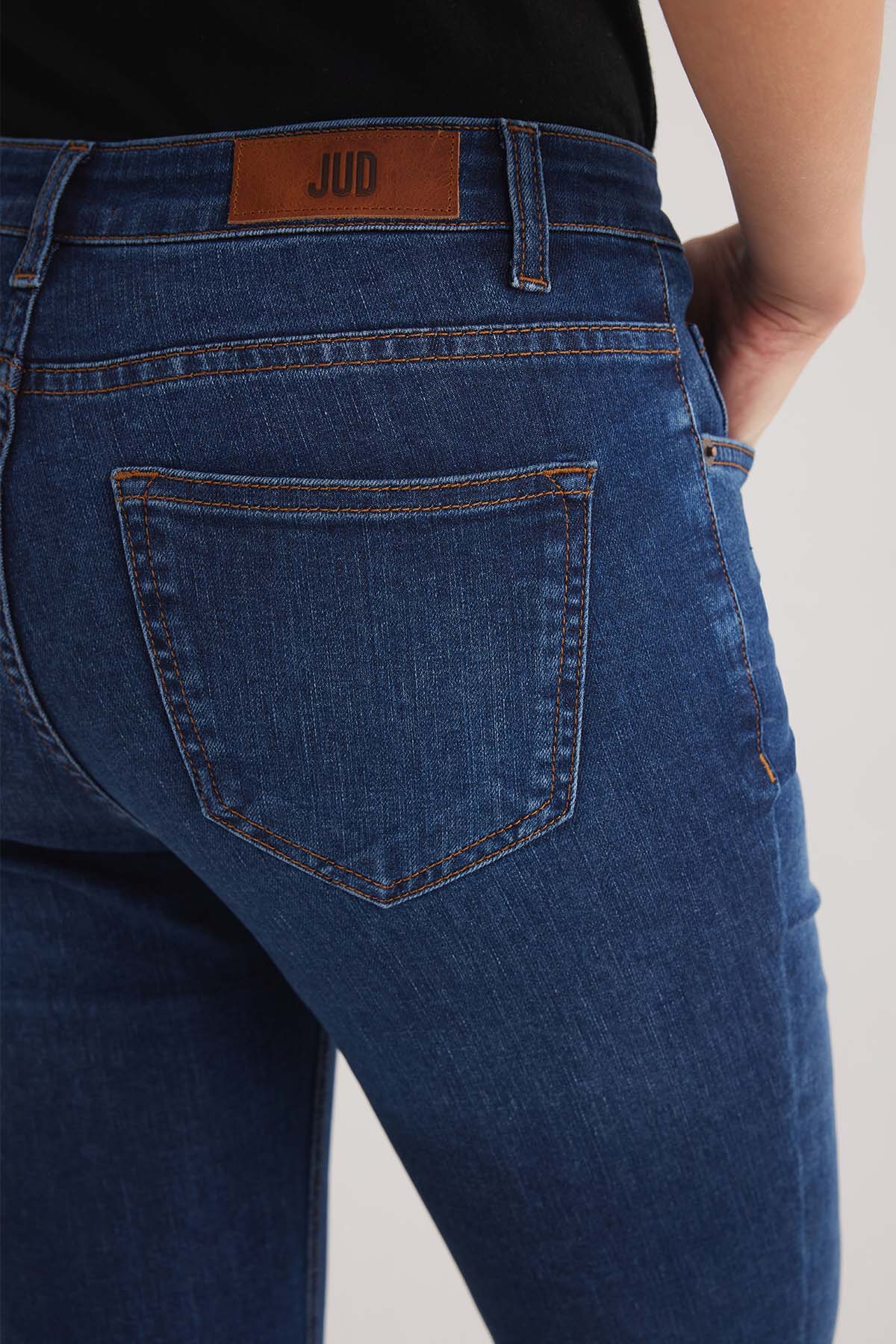 Julia 102 Normal Bel Koyu Mavi Kadın Crop Flare Jeans