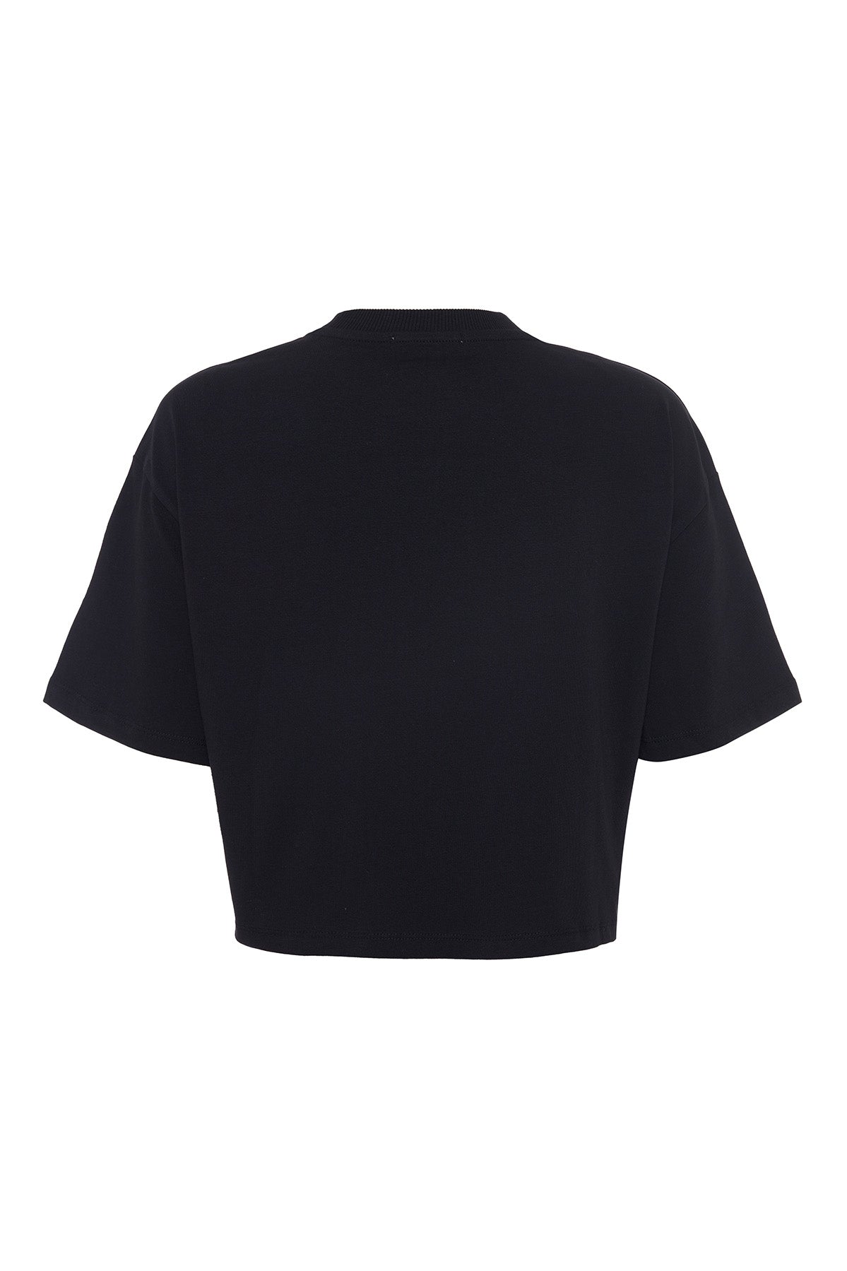 Amanda 82005 Oversize Crop Baskılı Siyah Kadın Basic T-Shirt