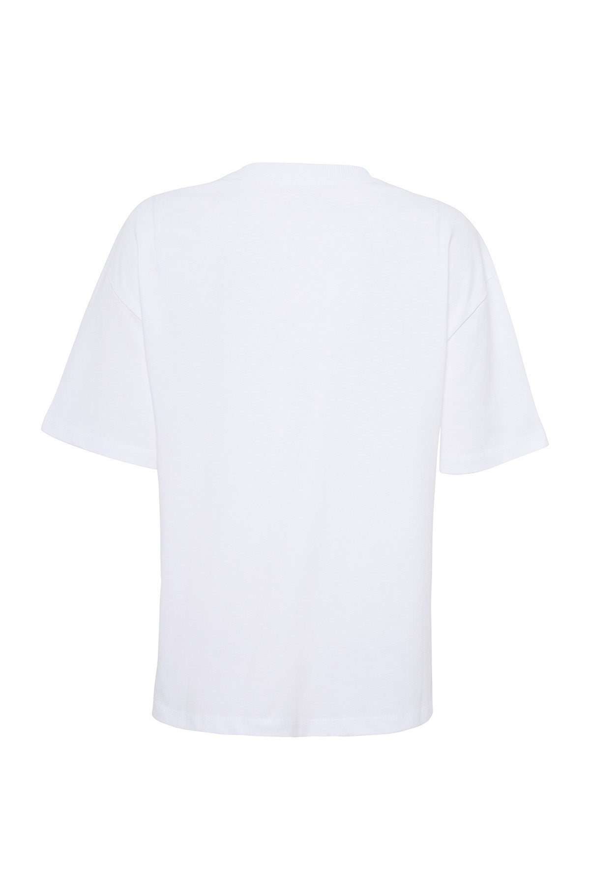 Carla 80003 Oversize Baskılı Beyaz Kadın Basic T-Shirt
