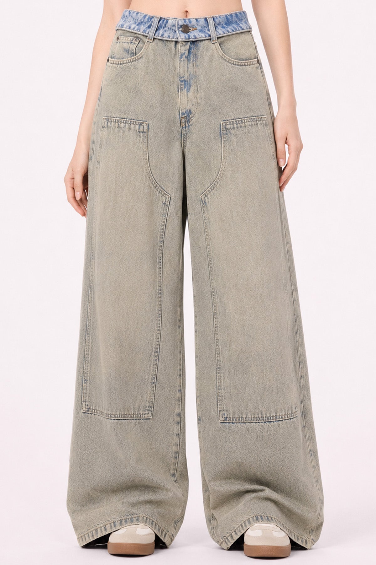 Mina 301 Yüksek Bel Tintli Full Eskitme Mavi Baggy Jeans Kadın