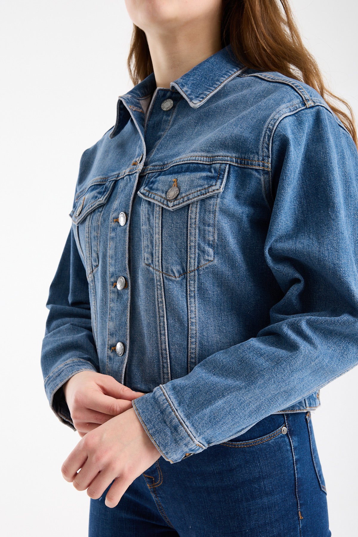Irene 239 90's Regular Fit Açık Mavi Jean Ceket Kadın