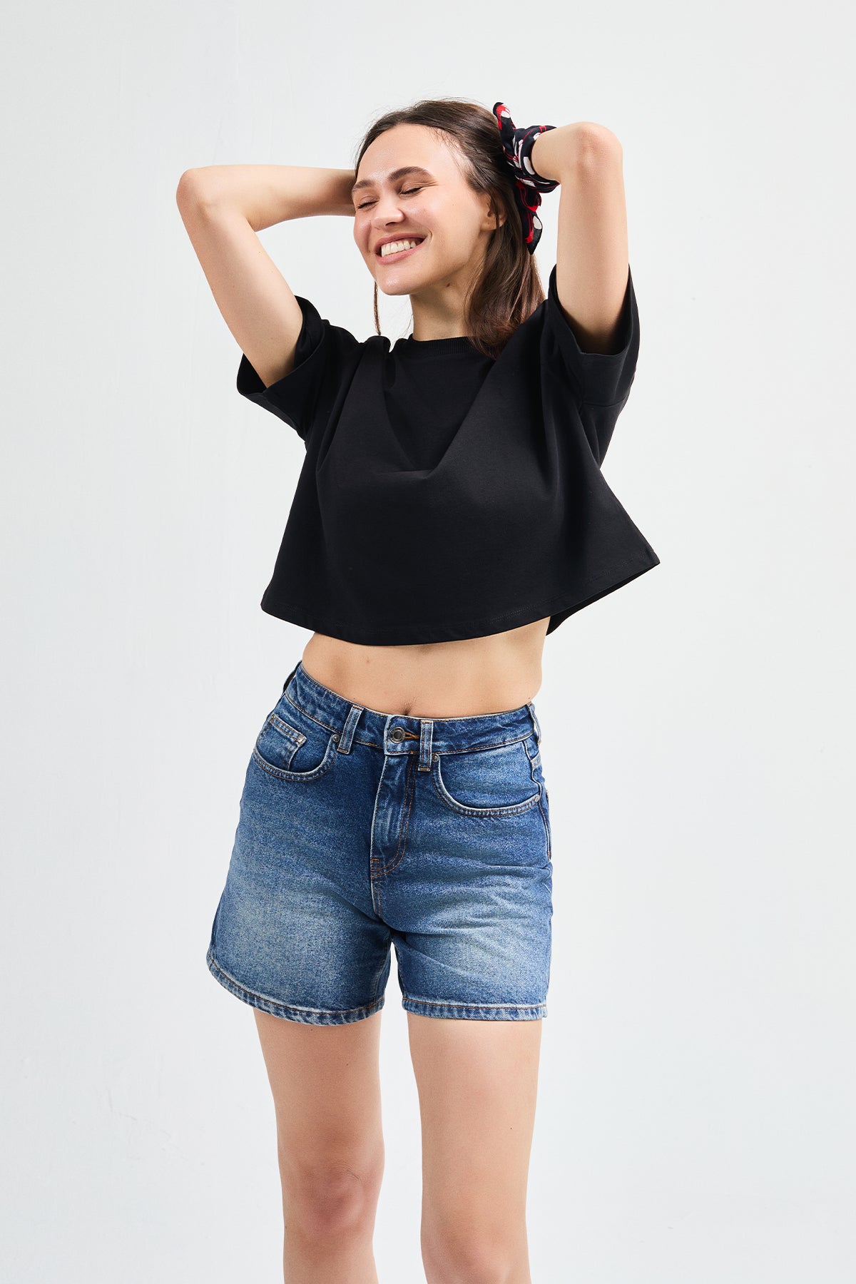 Lucia 82001-1 Oversize Crop 2'li Kadın Basic T-Shirt