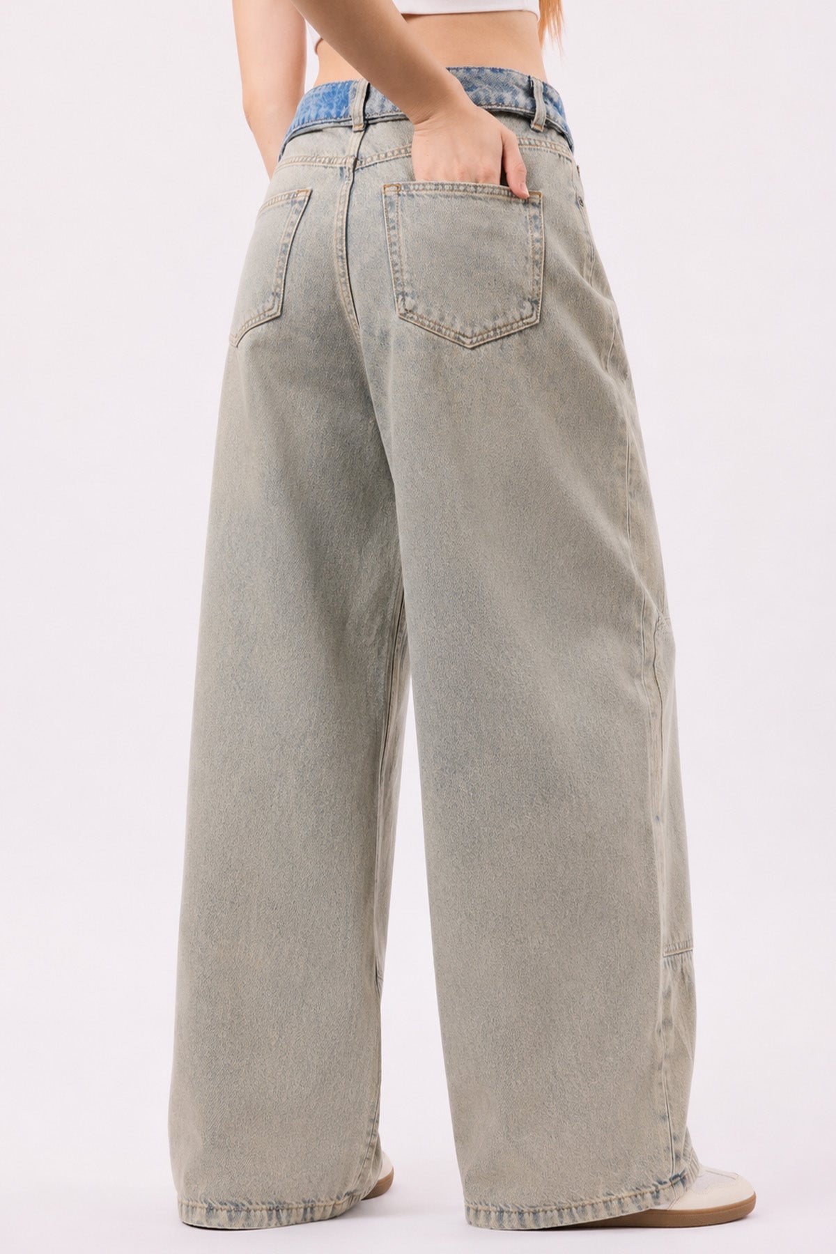 Mina 301 Yüksek Bel Tintli Full Eskitme Mavi Baggy Jeans Kadın