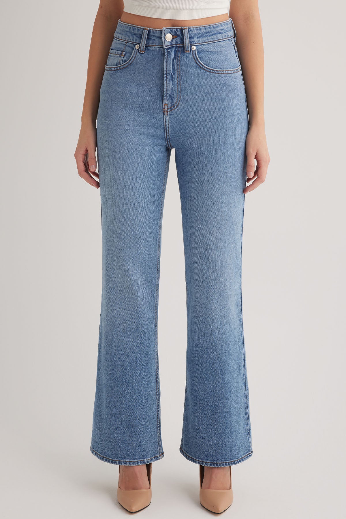 Milan 228 Yüksek Bel Mavi Kadın İspanyol Flare Bootcut Jeans