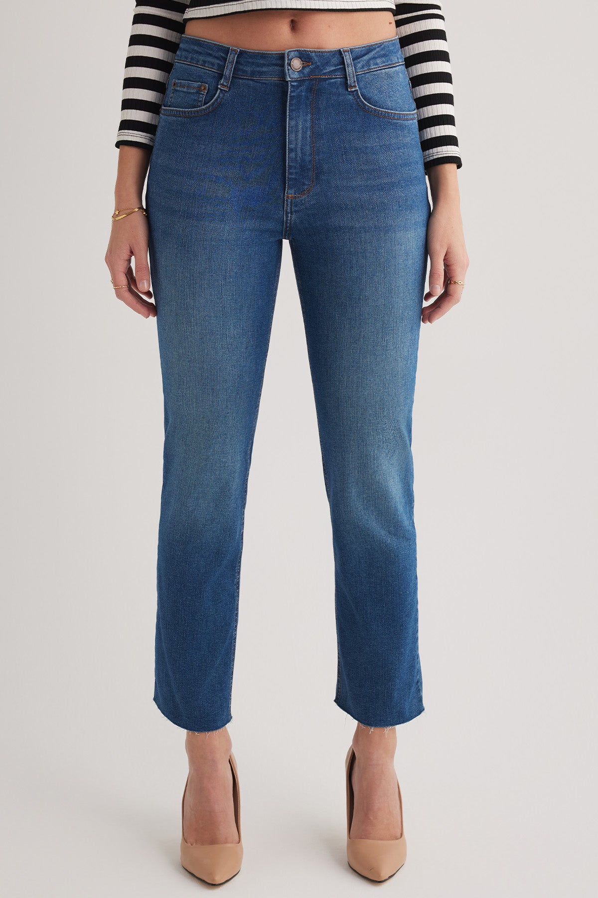 Julia 126 Normal Bel Mavi Kadın Crop Flare Jeans