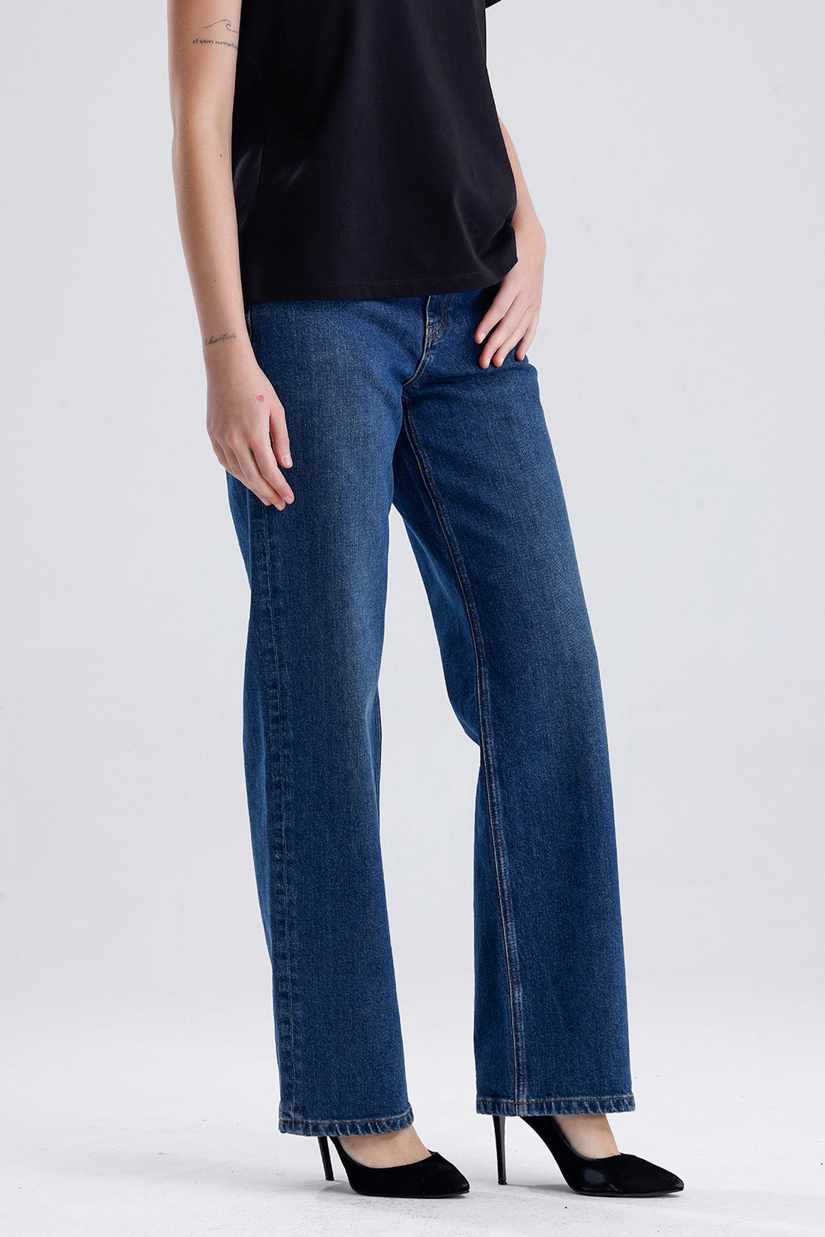 Lopez 249 Normal Bel Koyu Mavi Comfort Straight Jeans Kadın