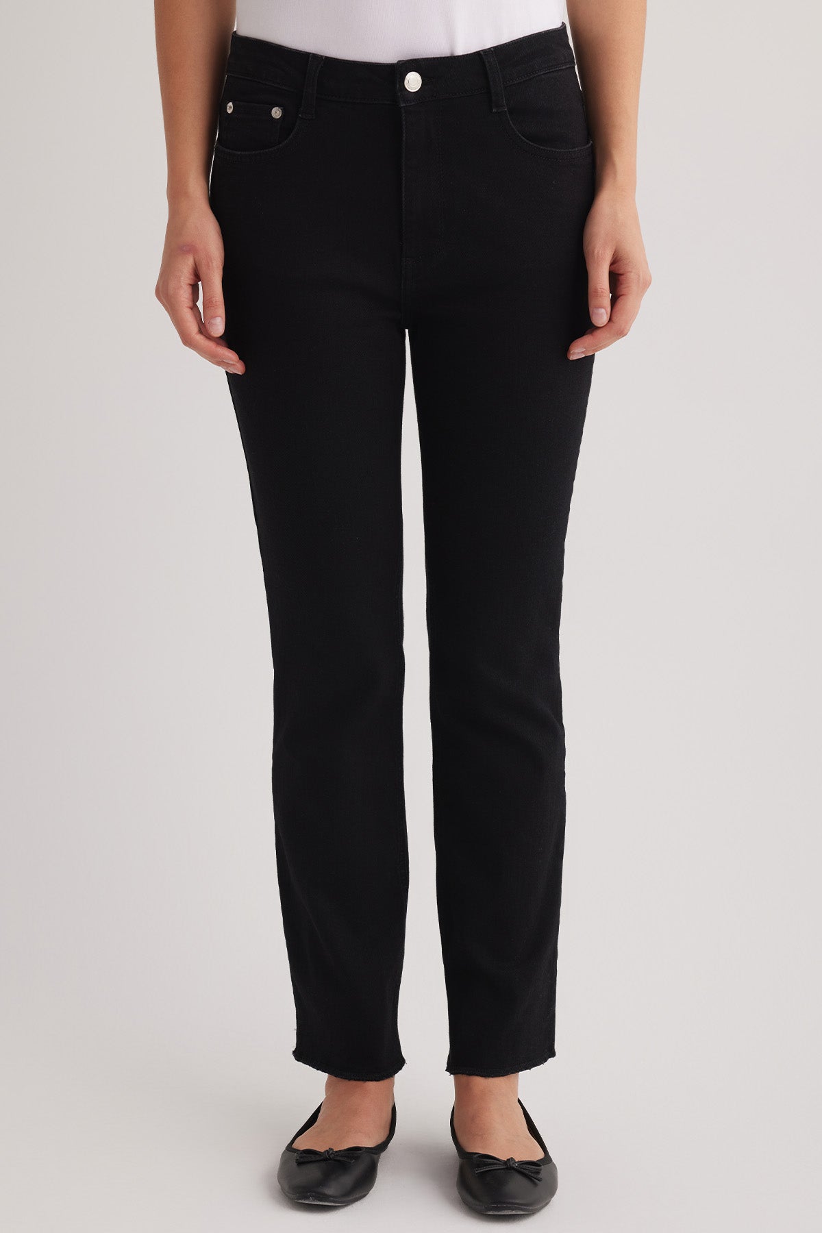 Julia 96 Normal Bel Siyah Kadın Crop Flare Jeans