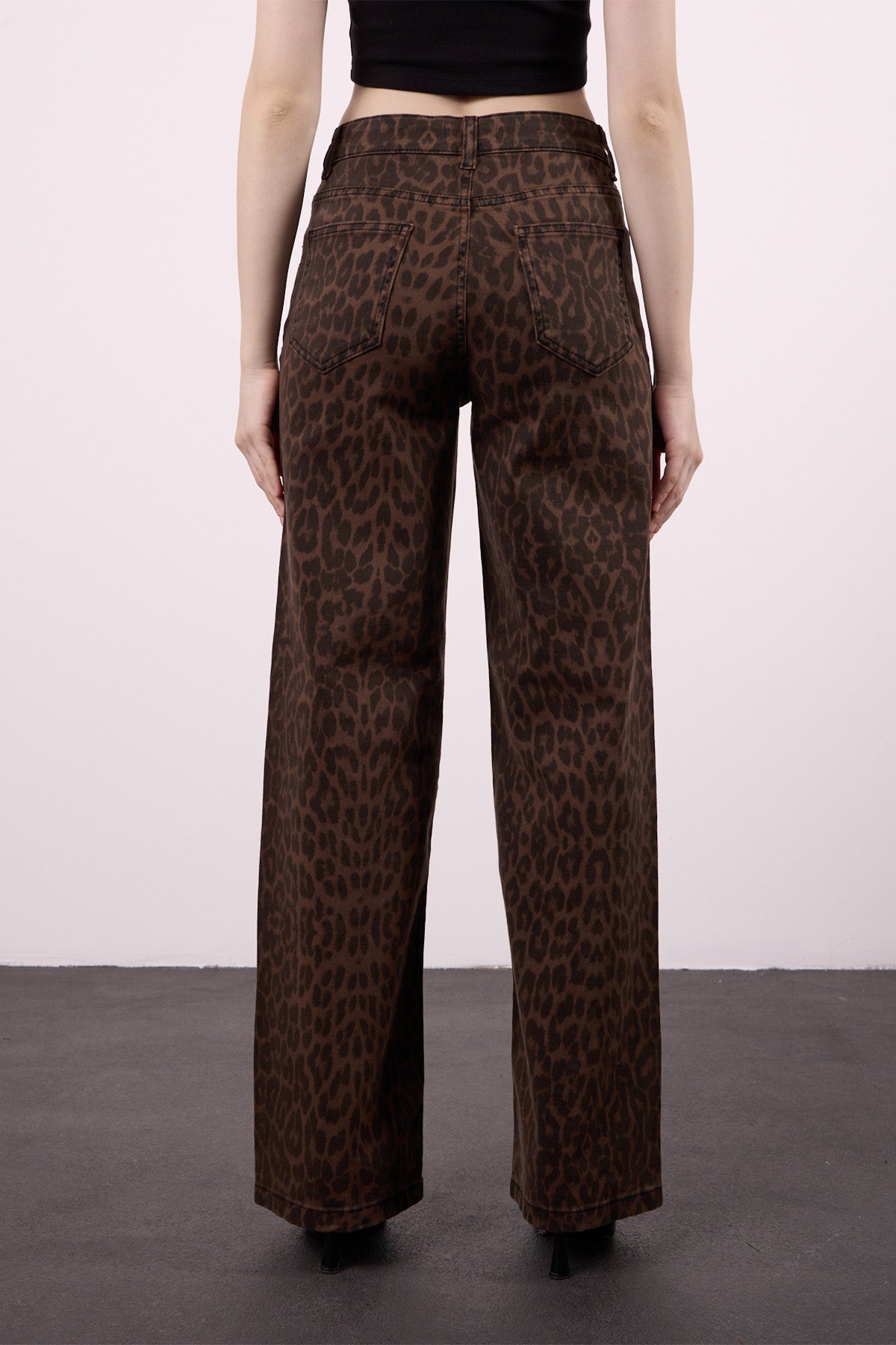 Elena 145 Yüksel Bel Leo Kahve Geniş Paça Pantolon Kadın