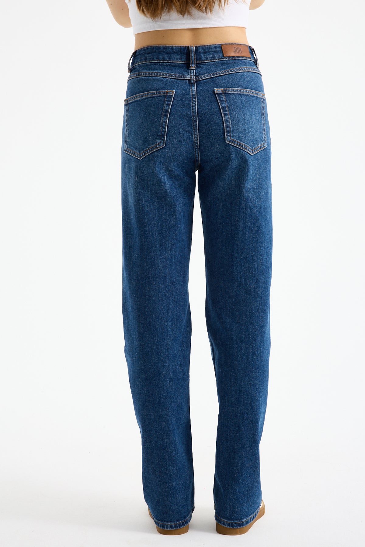 Lopez 249-1 Normal Bel Taşlı Koyu Mavi Comfort Straight Jeans Kadın