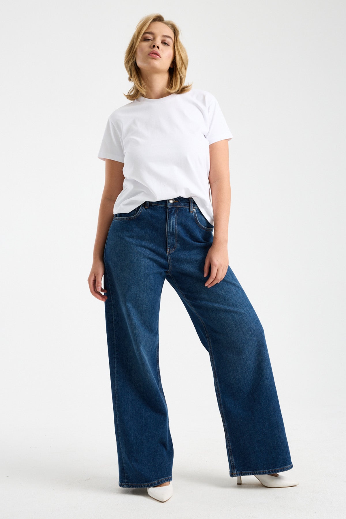 Paris 249 Normal Bel Koyu Mavi Wide Leg Jeans Kadın