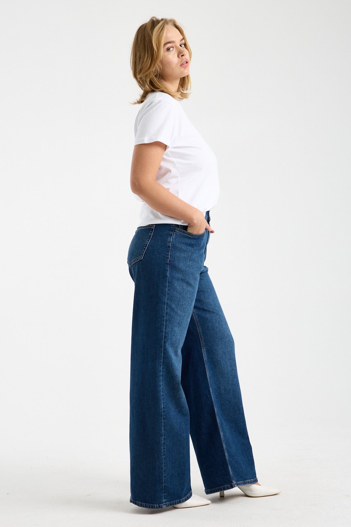 Paris 249 Normal Bel Koyu Mavi Wide Leg Jeans Kadın