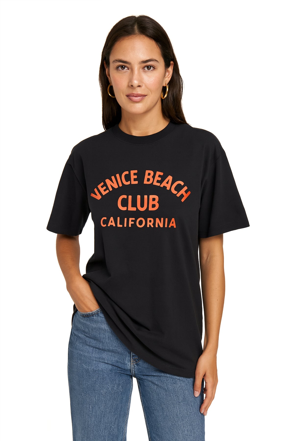 Carla 80003 Oversize Baskılı Siyah Kadın Basic T-Shirt