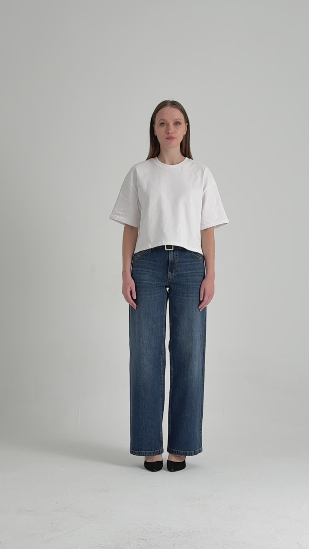 Sophia 308 Normal Kemerli Bel Koyu Mavi Wide Leg Jeans Kadın