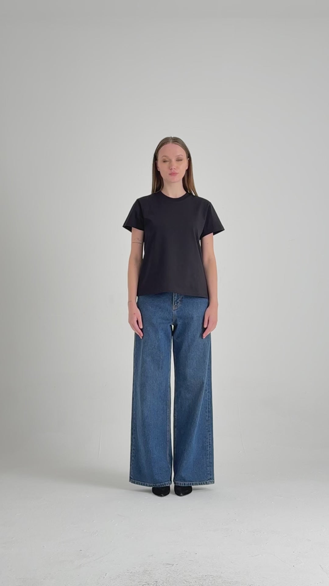 Paris 249 Normal Bel Koyu Mavi Wide Leg Jeans Kadın